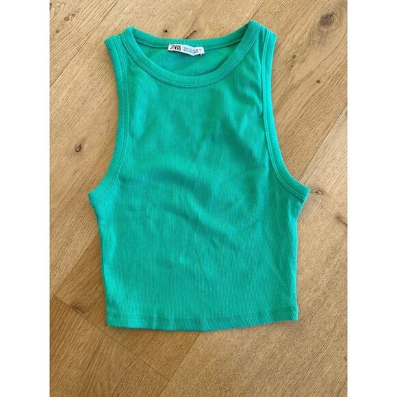 Zara RIbbed Tank Top in Green - Picture 1 of 3